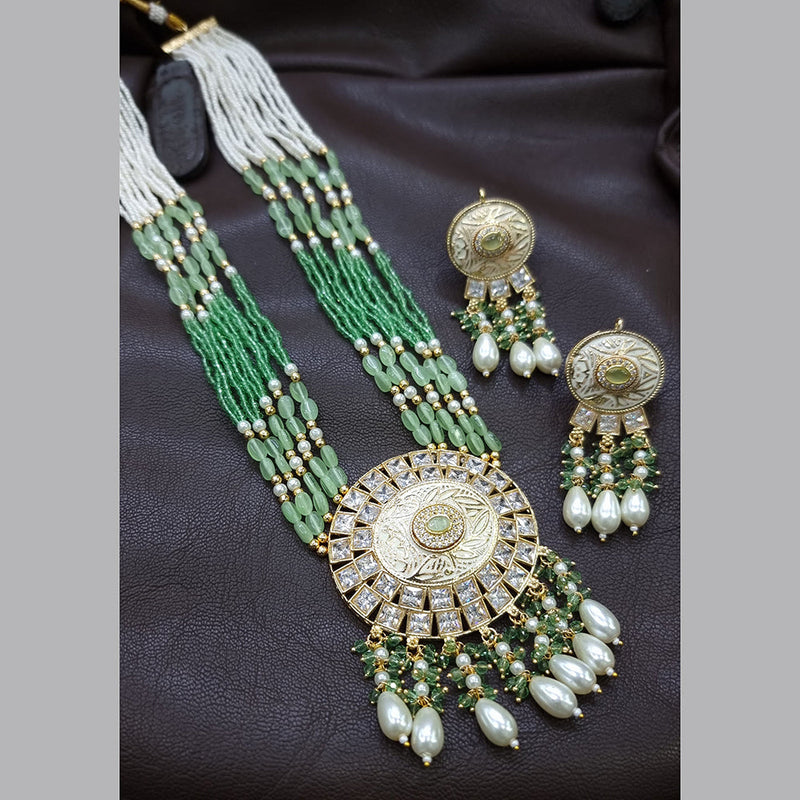 Jcm Gold Plated AD And Meenakari Long Necklace Set