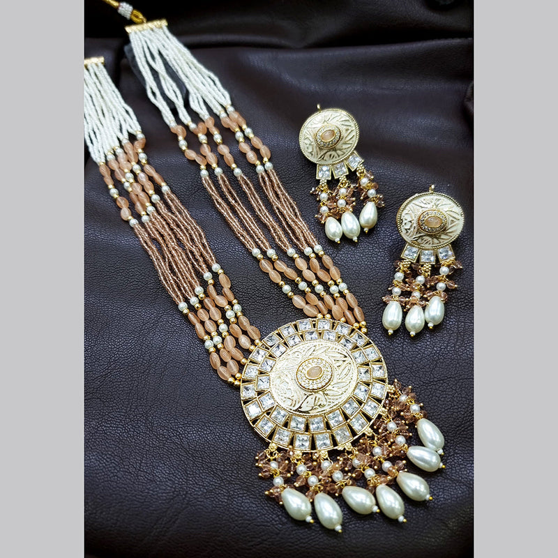 Jcm Gold Plated AD And Meenakari Long Necklace Set