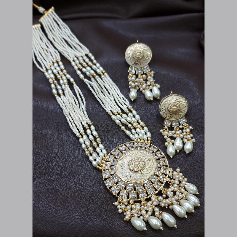 Jcm Gold Plated AD And Meenakari Long Necklace Set