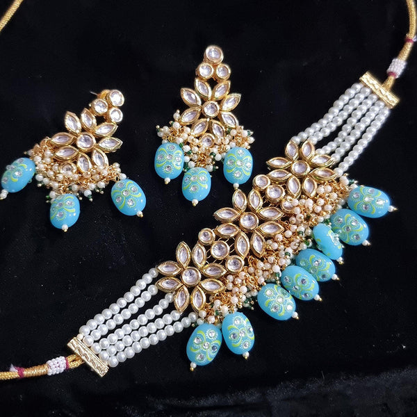 Jcm Jewellery Gold Plated Kundan And Pearl Choker Necklace Set