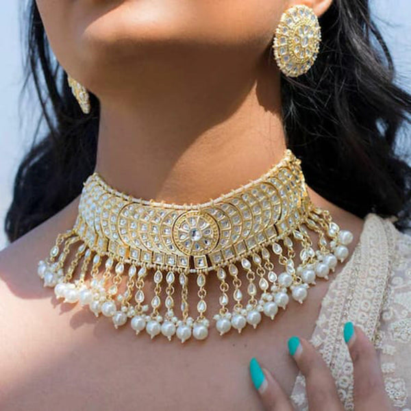 Jcm Jewellery Gold Plated Kundan Stone Choker Necklace Set