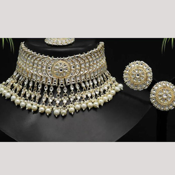 Jcm Jewellery Gold Plated Kundan Stone And Beads Choker Necklace Set