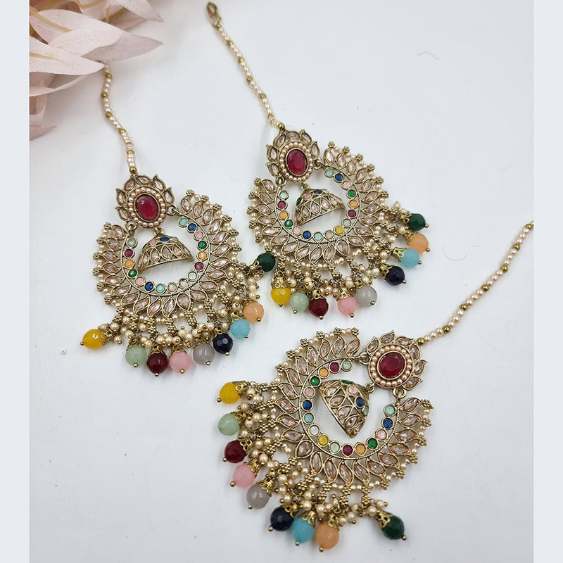 JCM Jewellery Gold plated Crystal Stone Earrings with Maangtikka