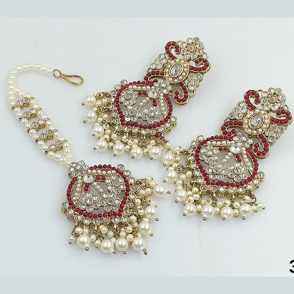 JCM Jewellery Gold plated Austrian Stone And Pearls Earrings with Maangtikka