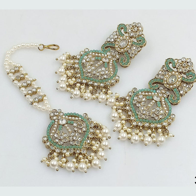 JCM Jewellery Gold plated Austrian Stone And Pearls Earrings with Maangtikka