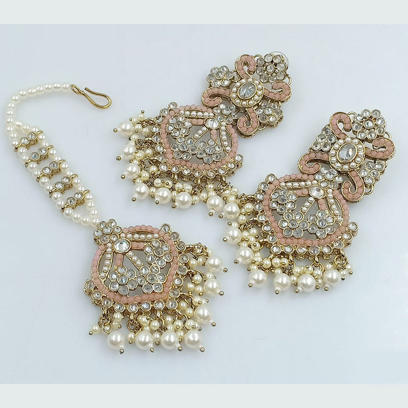 JCM Jewellery Gold plated Austrian Stone And Pearls Earrings with Maangtikka