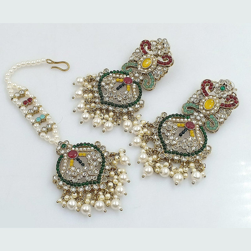 JCM Jewellery Gold plated Austrian Stone And Pearls Earrings with Maangtikka