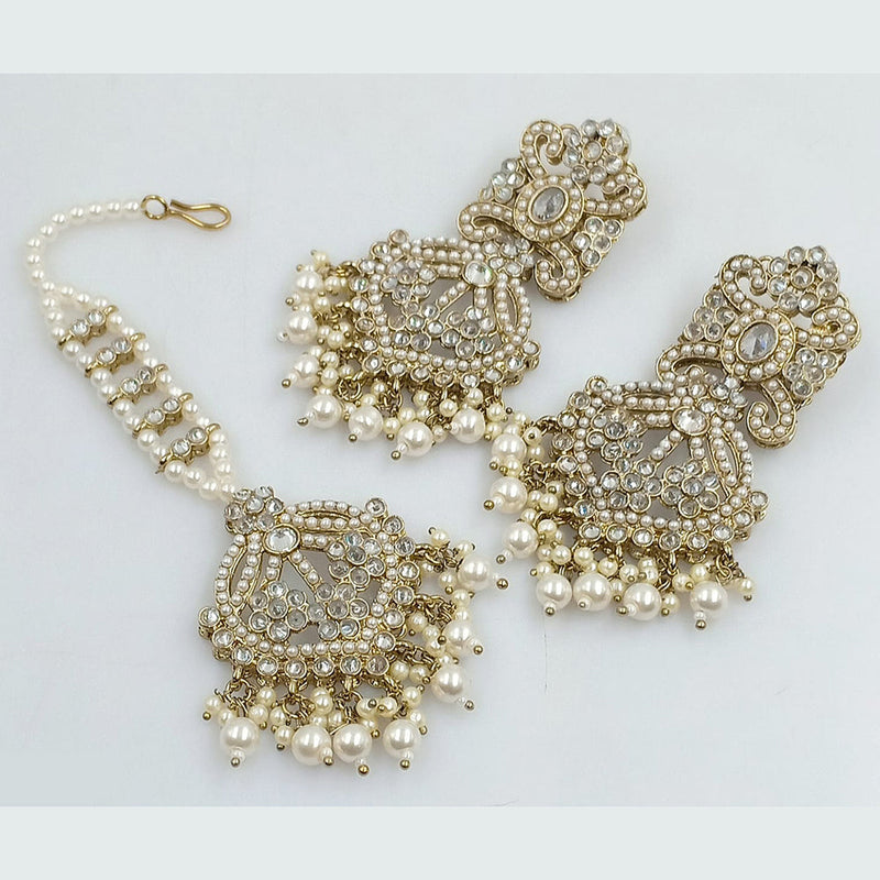 JCM Jewellery Gold plated Austrian Stone And Pearls Earrings with Maangtikka