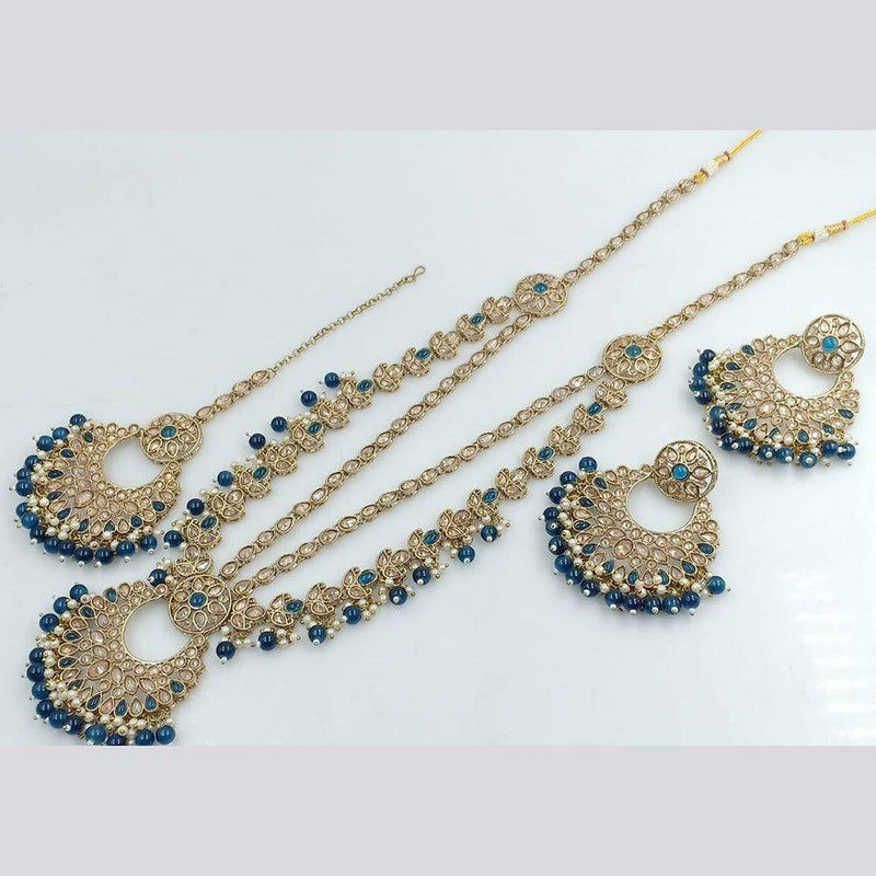 Jcm Jewellery Gold Plated Crystal Stone And Pearls Long Necklace Set