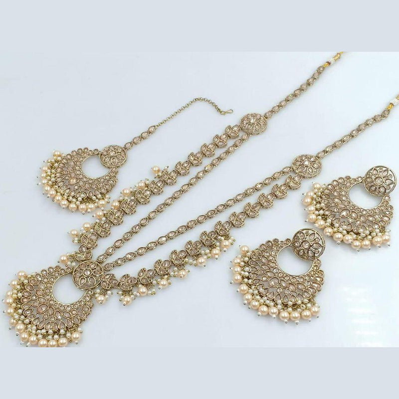 Jcm Jewellery Gold Plated Crystal Stone And Pearls Long Necklace Set