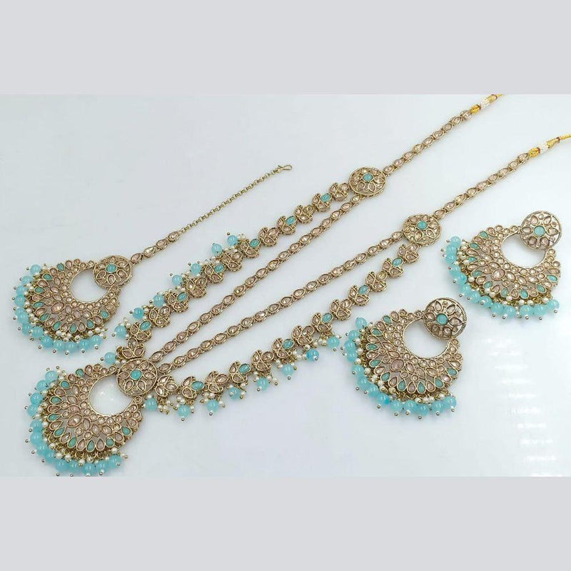 Jcm Jewellery Gold Plated Crystal Stone And Pearls Long Necklace Set