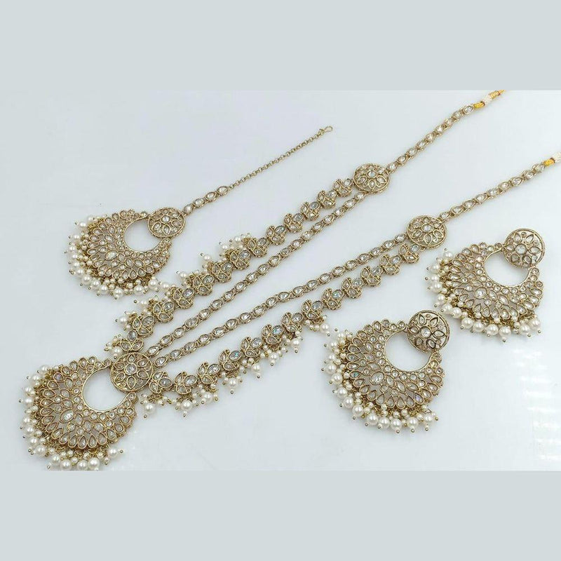 Jcm Jewellery Gold Plated Crystal Stone And Pearls Long Necklace Set