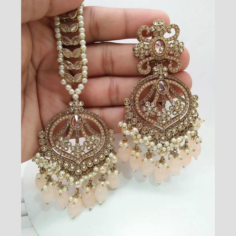 Jcm Jewellery Gold Plated Crystal Stone And Pearls Dangler Earrings With Maangtikka