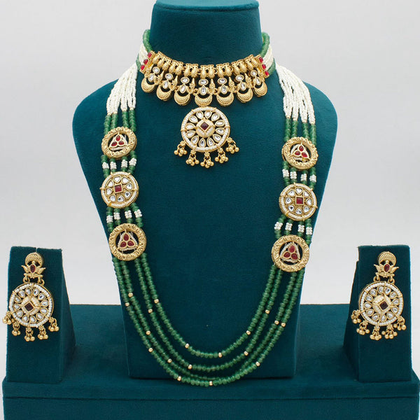 JCM Jewellery Gold Plated Kundan Stone And Pearls Double Necklace Set