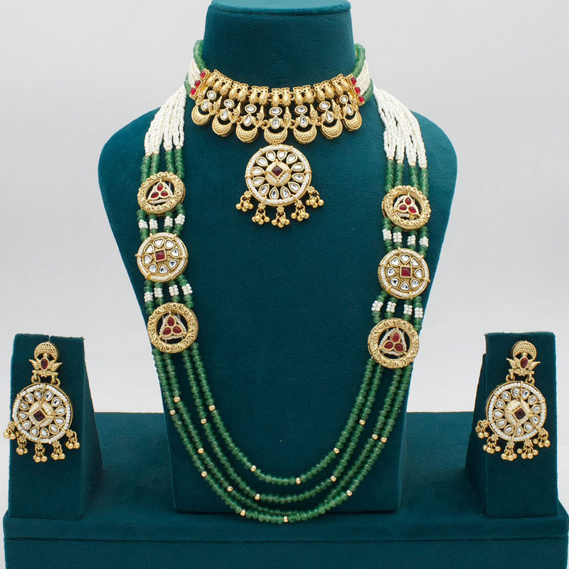 JCM Jewellery Gold Plated Kundan Stone And Pearls Double Necklace Set