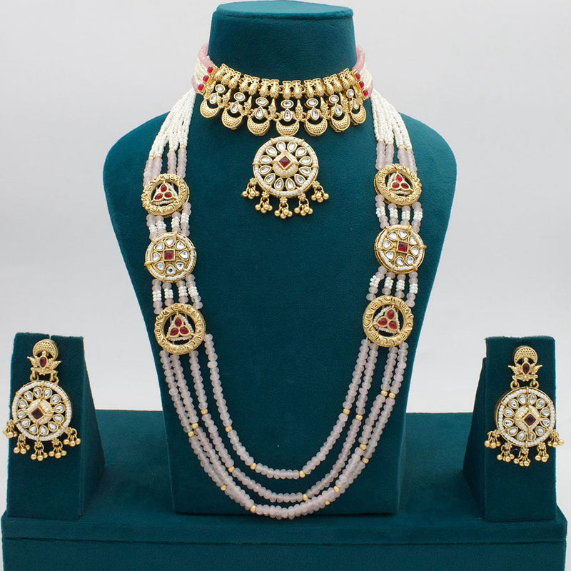 JCM Jewellery Gold Plated Kundan Stone And Pearls Double Necklace Set