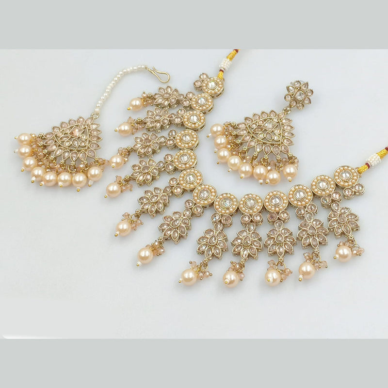 JCM Jewellery Gold Plated Crystal Stone And Pearls Beads Necklace Set