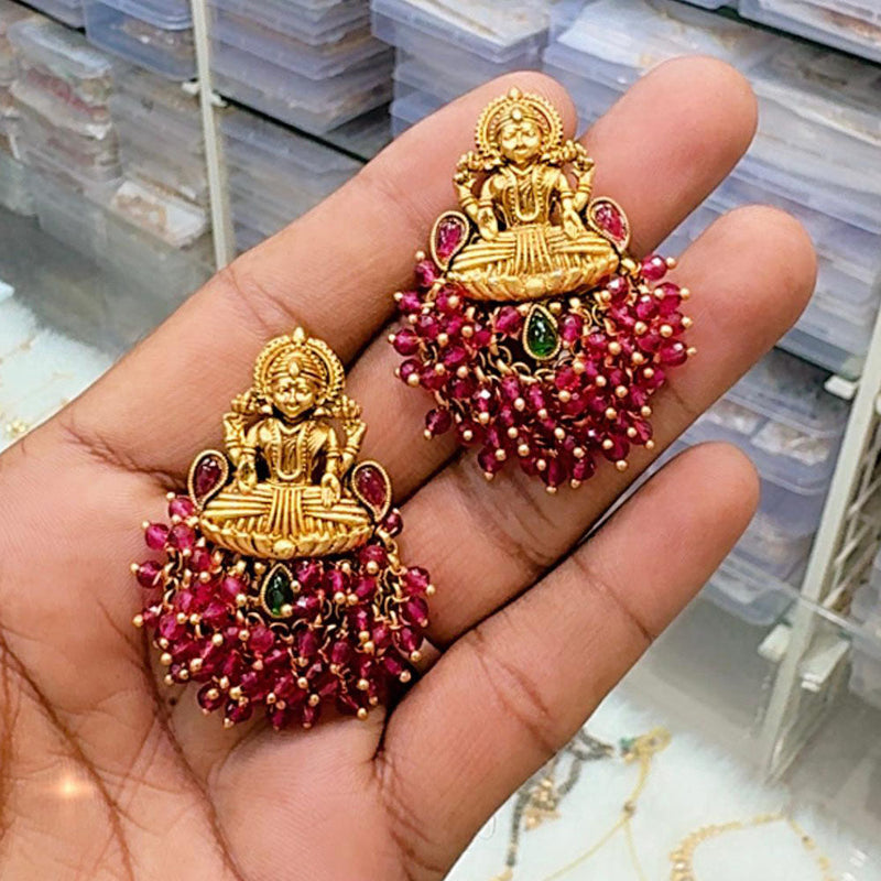 JCM Jewellery Gold Plated Kundan And Pearls Temple Dangler Earrings