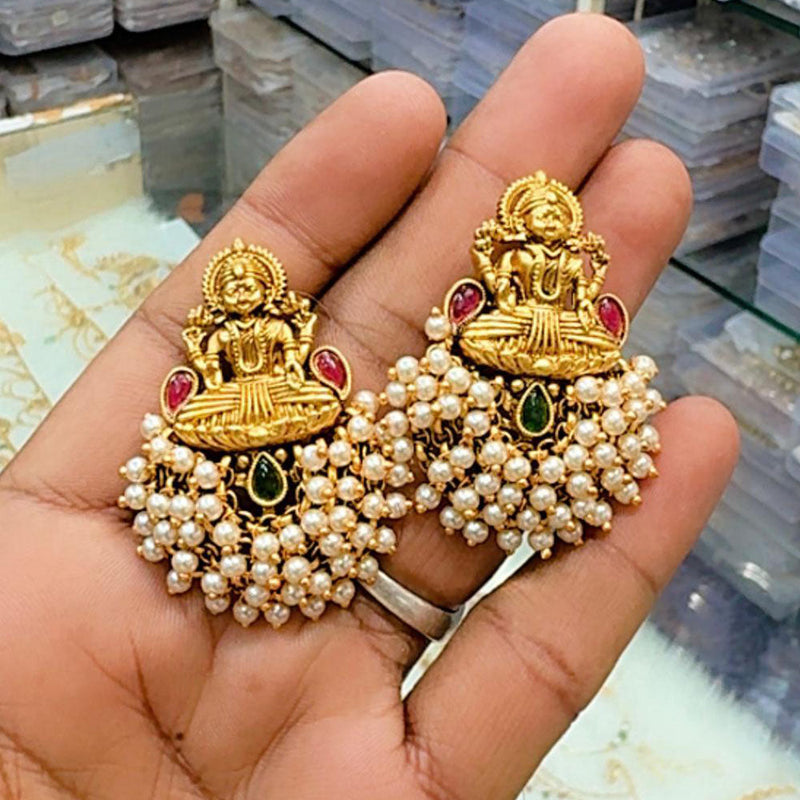 JCM Jewellery Gold Plated Kundan And Pearls Temple Dangler Earrings