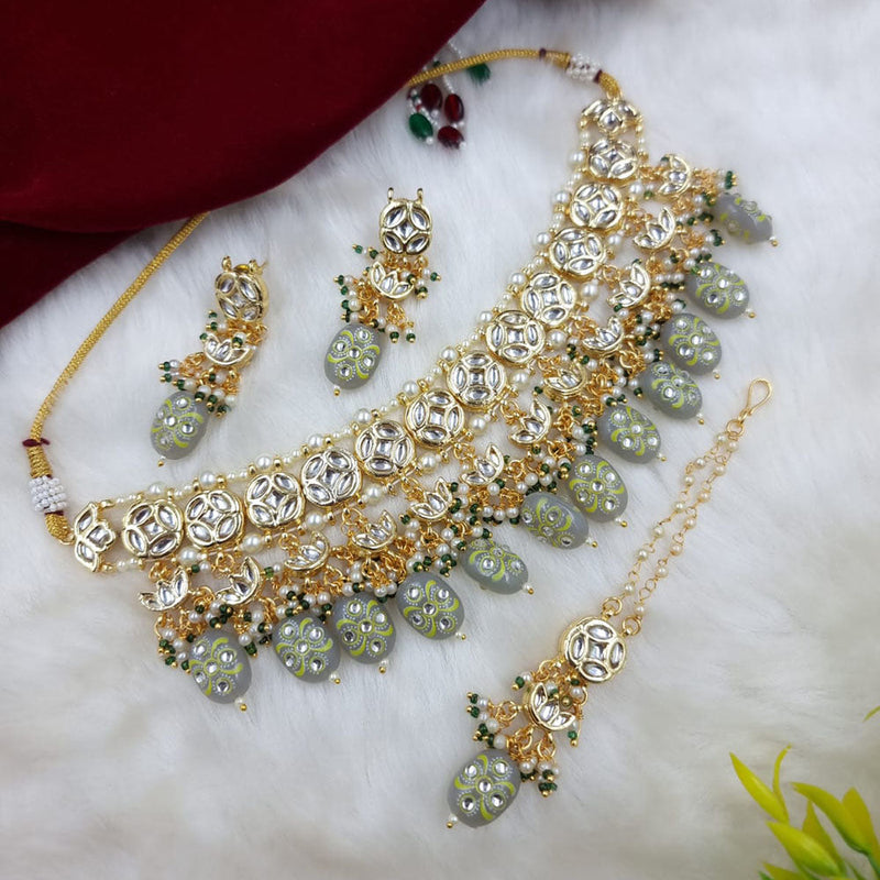 JCM Jewellery Gold Plated Kundan Stone And Pearls Choker Necklace Set