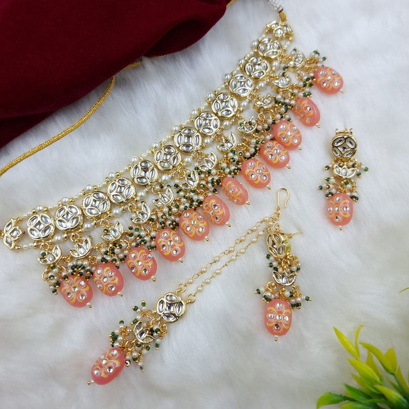 JCM Jewellery Gold Plated Kundan Stone And Pearls Choker Necklace Set