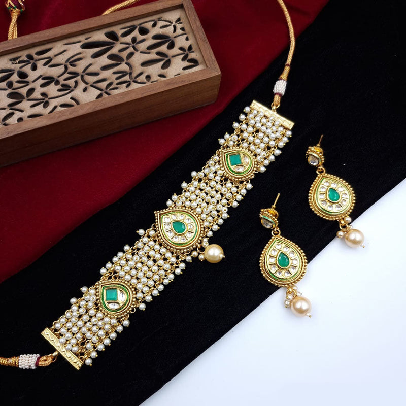 JCM Jewellery Gold Plated Kundan Stone And Pearls Choker Necklace Set