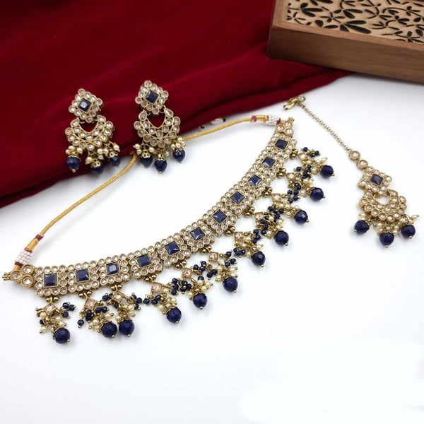 JCM Jewellery Gold Plated Crystal Stone And Pearls Choker Necklace Set