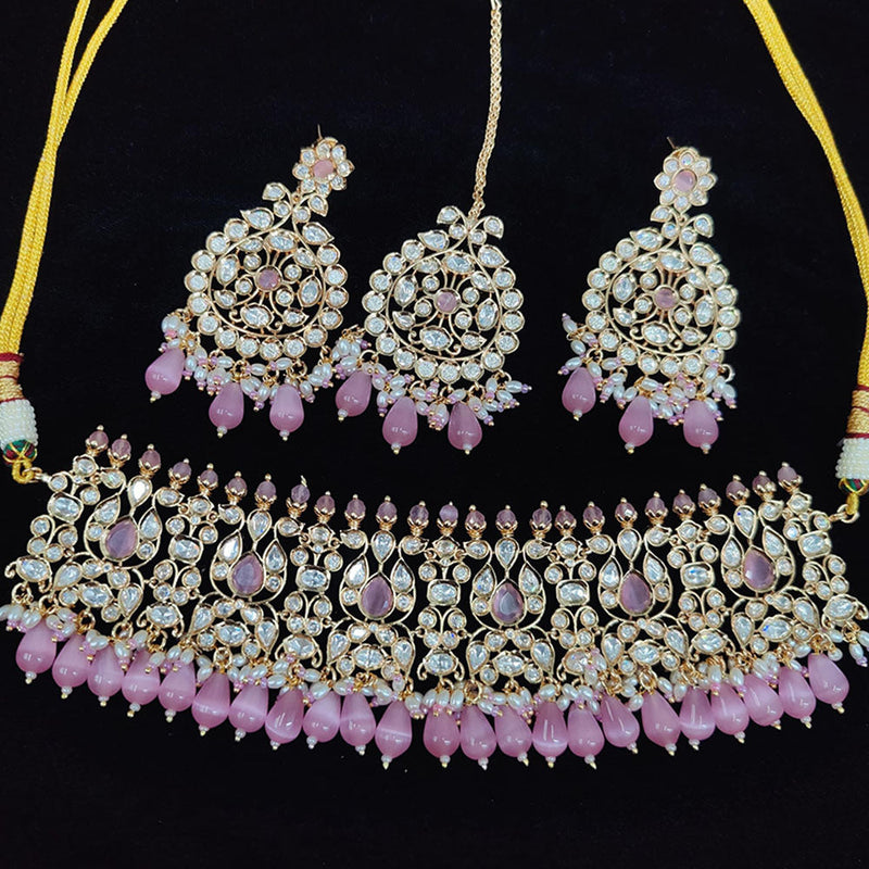 JCM Jewellery Gold Plated Polki Kundan Stone And Beads Choker Necklace Set