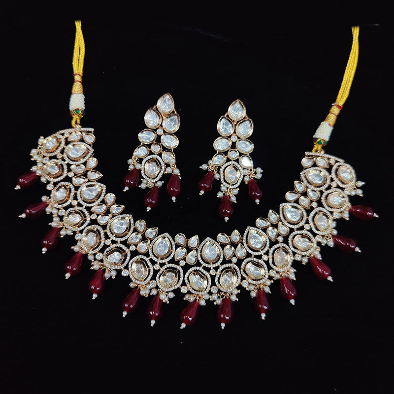 JCM Jewellery Gold Plated Polki Kundan Stone And Beads Necklace Set