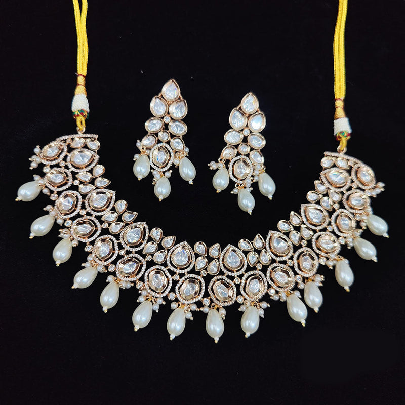 JCM Jewellery Gold Plated Polki Kundan Stone And Beads Necklace Set