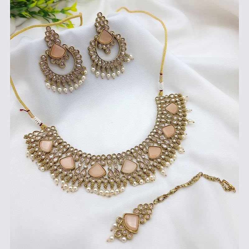 JCM Jewellery Gold Plated Crystal Stone And Pearls Necklace Set