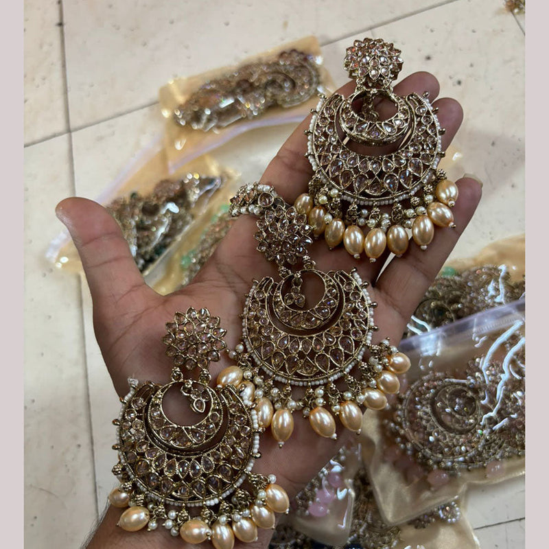 JCM Jewellery Gold Plated Kundan Stone And Pearls Dangler With Maangtikka