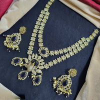 JCM Jewellery Gold Plated Polki Kundan Stone And Pearls Beads Long Necklace Set