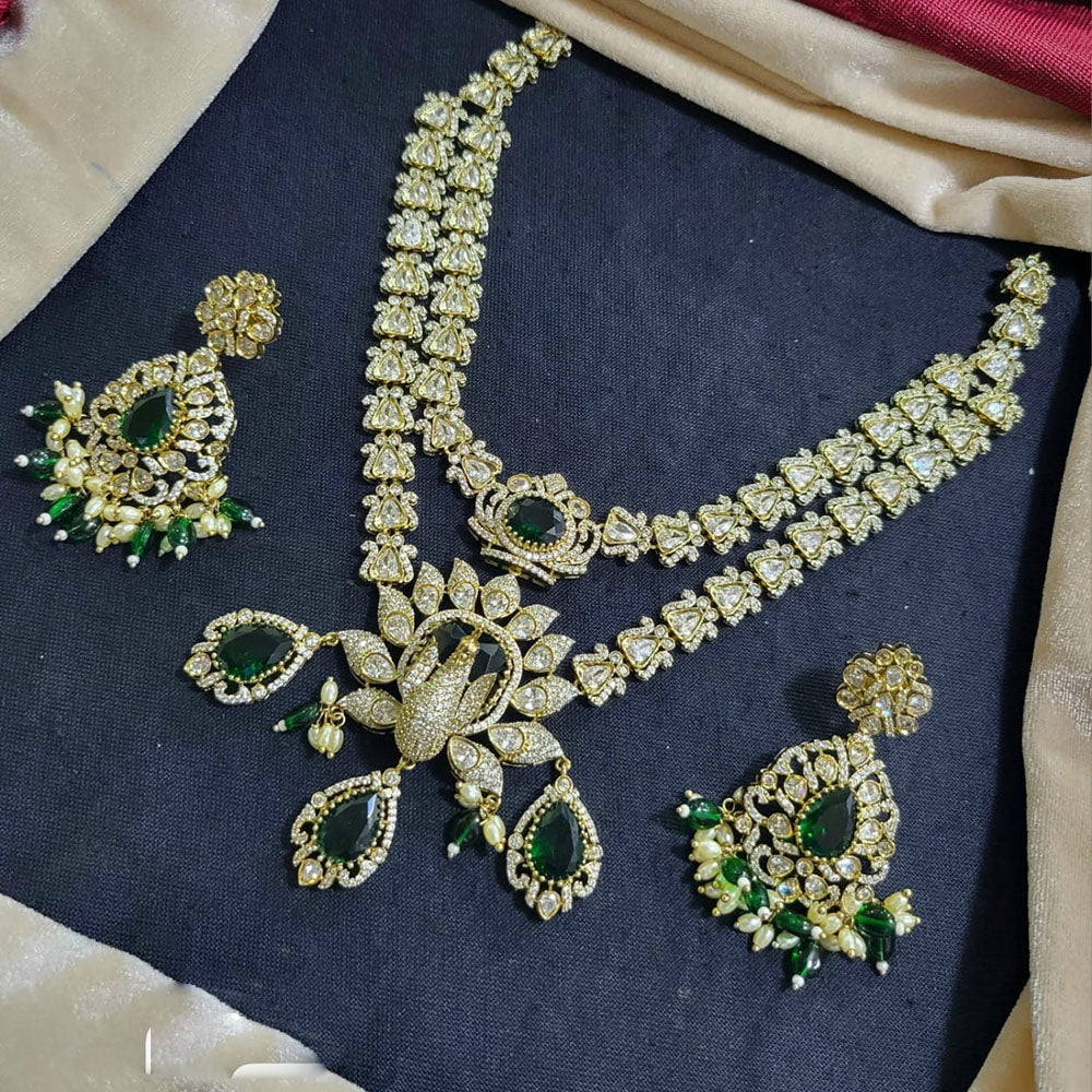 JCM Jewellery Gold Plated Polki Kundan Stone And Pearls Beads Long Necklace Set