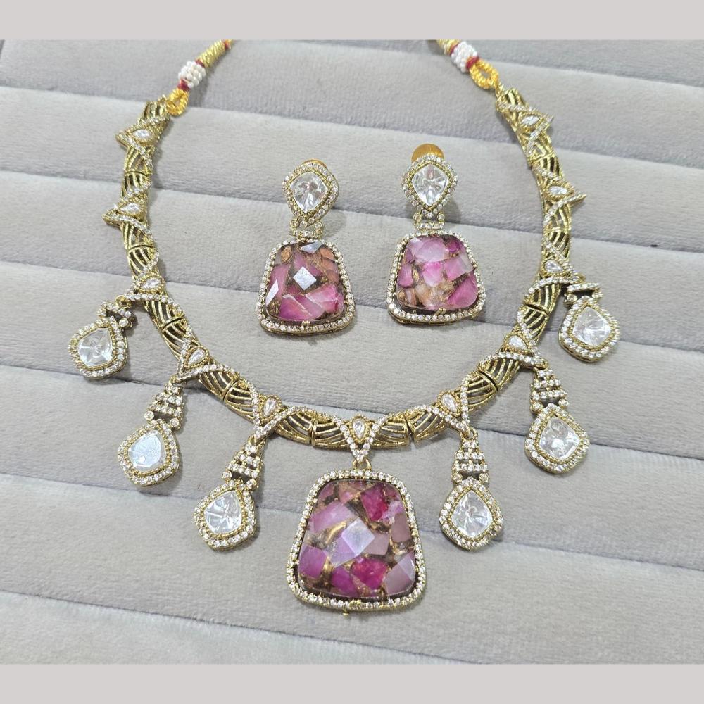 JCM Jewellery Gold Plated Druzy Crystal Stone Necklace Set