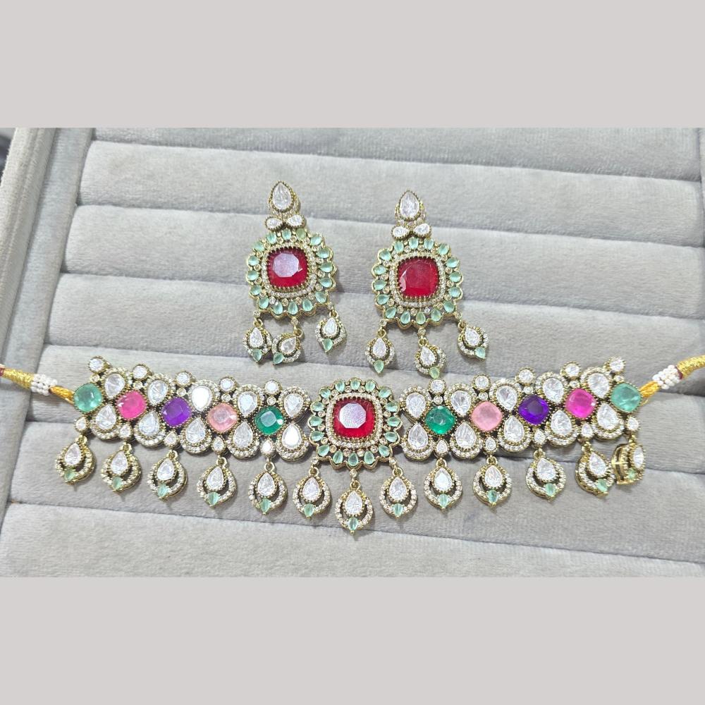 JCM Jewellery Gold Plated Polki Kundan Stone Choker Necklace Set