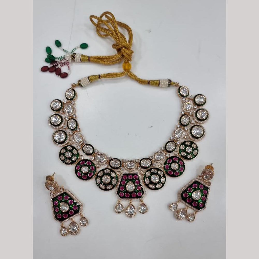 JCM Jewellery Gold Plated Polki Kundan Stone Necklace Set