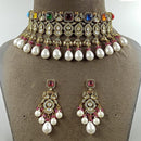 JCM Jewellery Gold Plated Polki Kundan Stone And Beads Choker Necklace Set