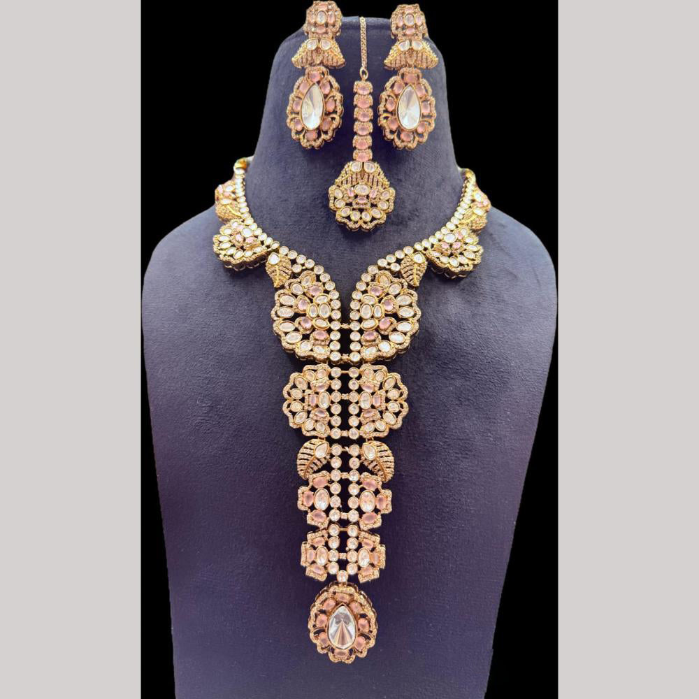 JCM Jewellery Gold Plated Polki Kundan Stone Long Necklace Set