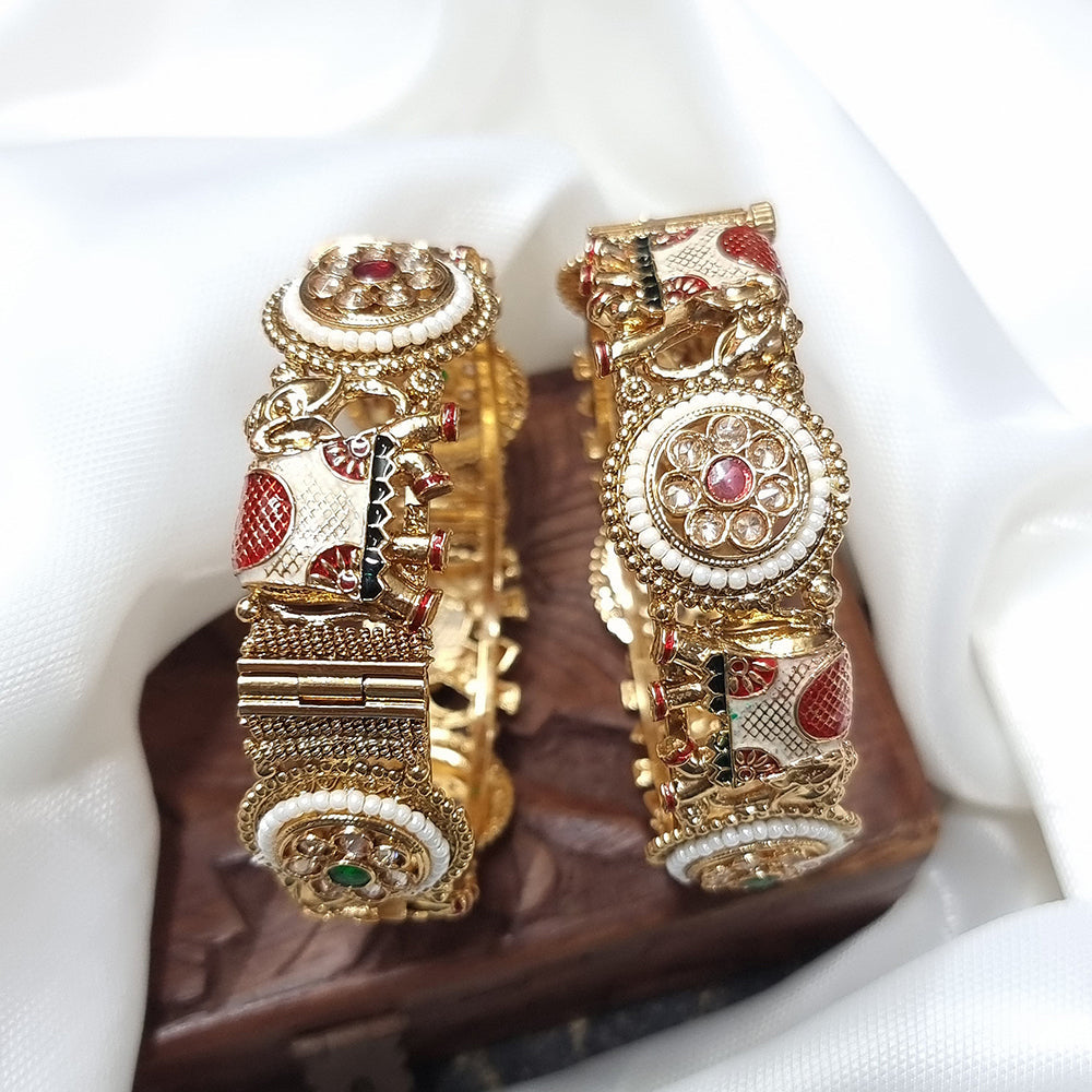 JCM Jewellery Traditional Gold Finish Meenakari Openable  Bangles Set