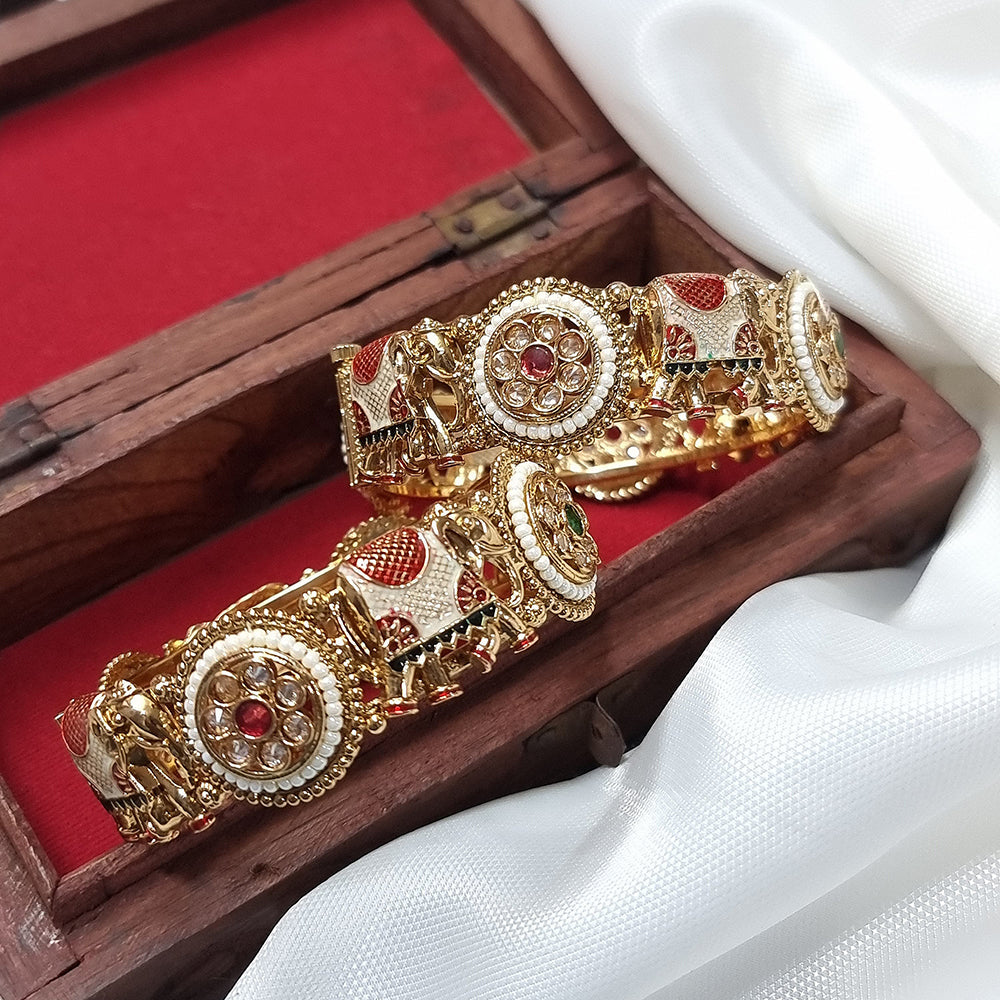 JCM Jewellery Traditional Gold Finish Meenakari Openable  Bangles Set
