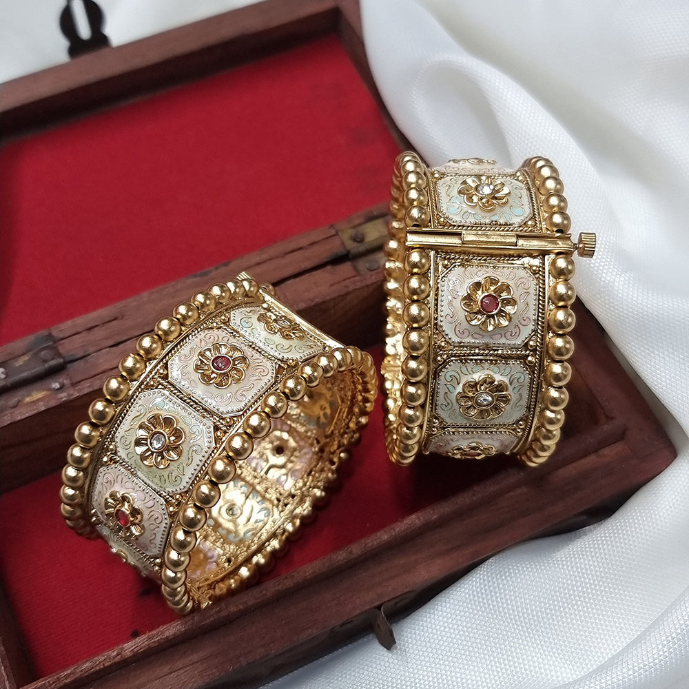 JCM Jewellery Traditional Gold Finish Meenakari Openable  Bangles Set