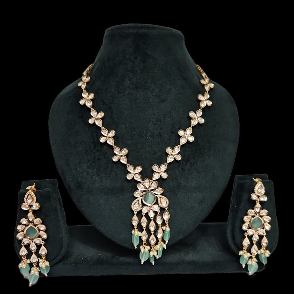 JCM Gold Plated Polki Kundan Stone Necklace Set