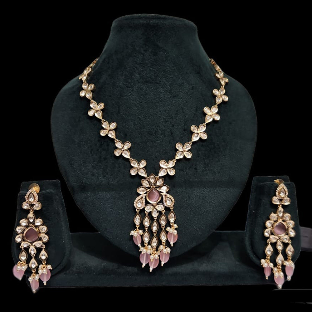 JCM Gold Plated Polki Kundan Stone Necklace Set