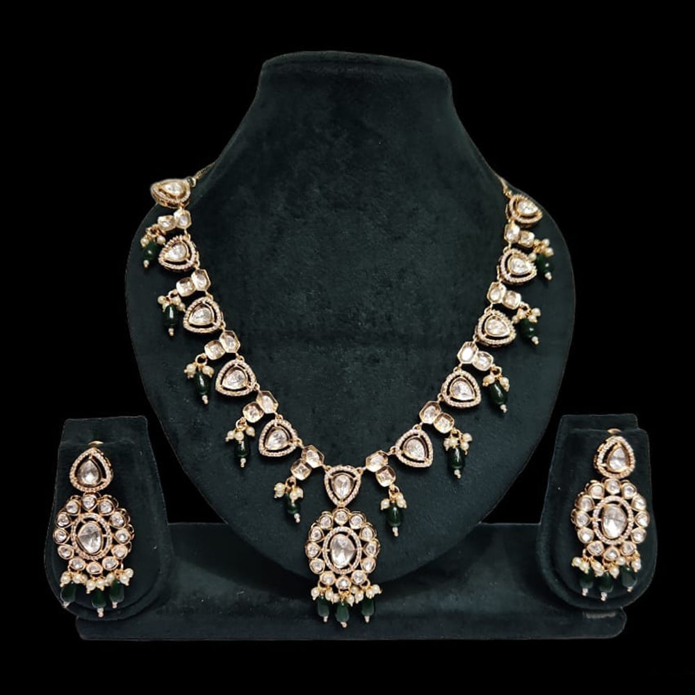 JCM Gold Plated Polki Kundan Stone Necklace Set