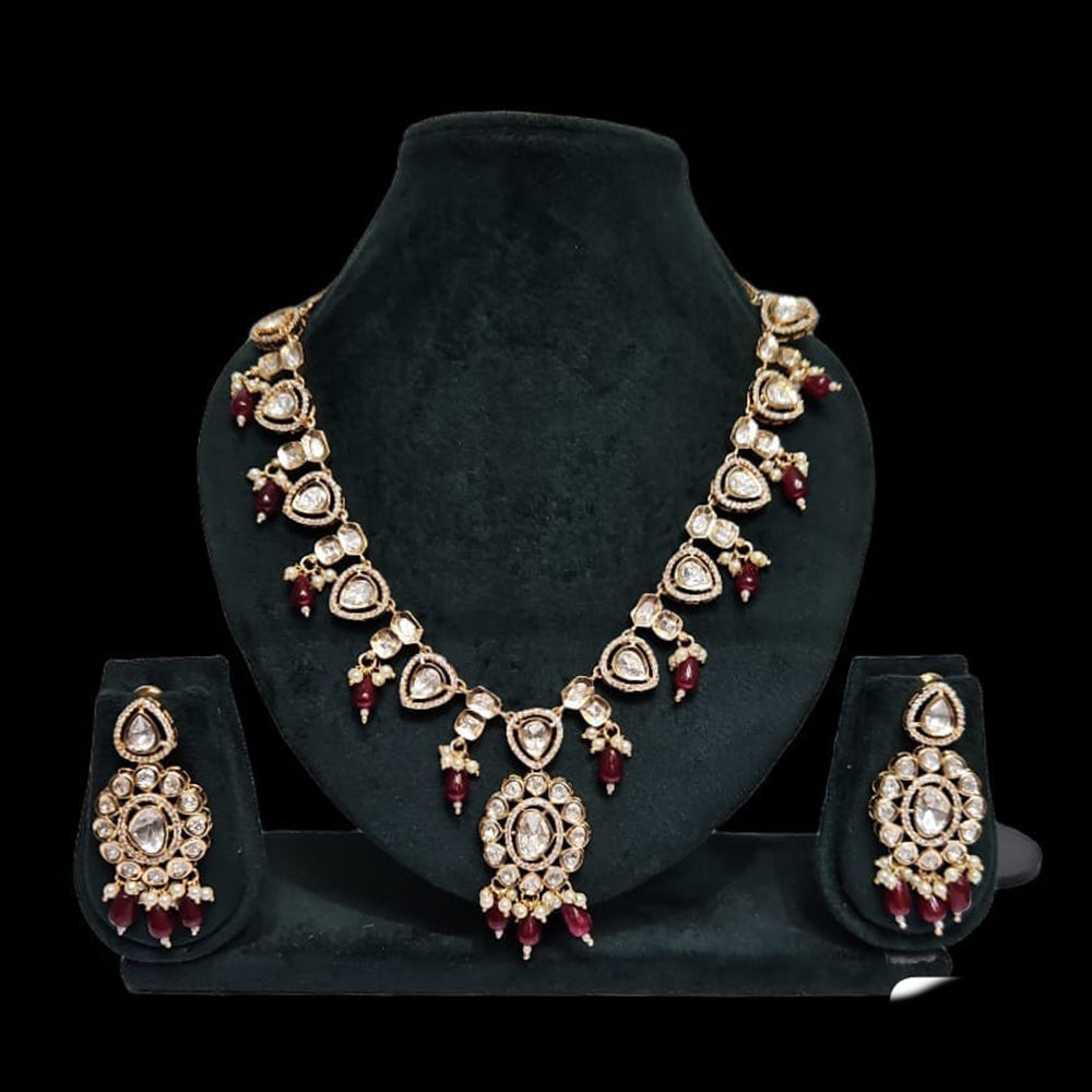 JCM Gold Plated Polki Kundan Stone Necklace Set