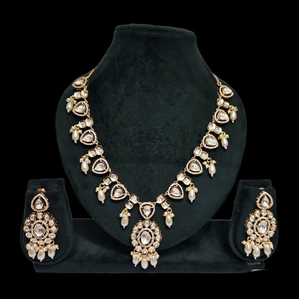 JCM Gold Plated Polki Kundan Stone Necklace Set