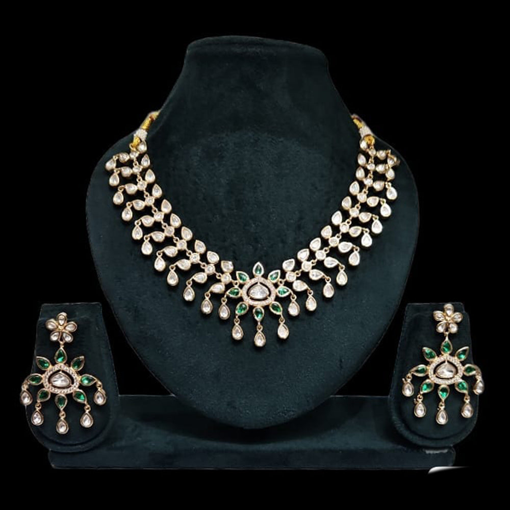 JCM Gold Plated Polki Kundan Stone Necklace Set
