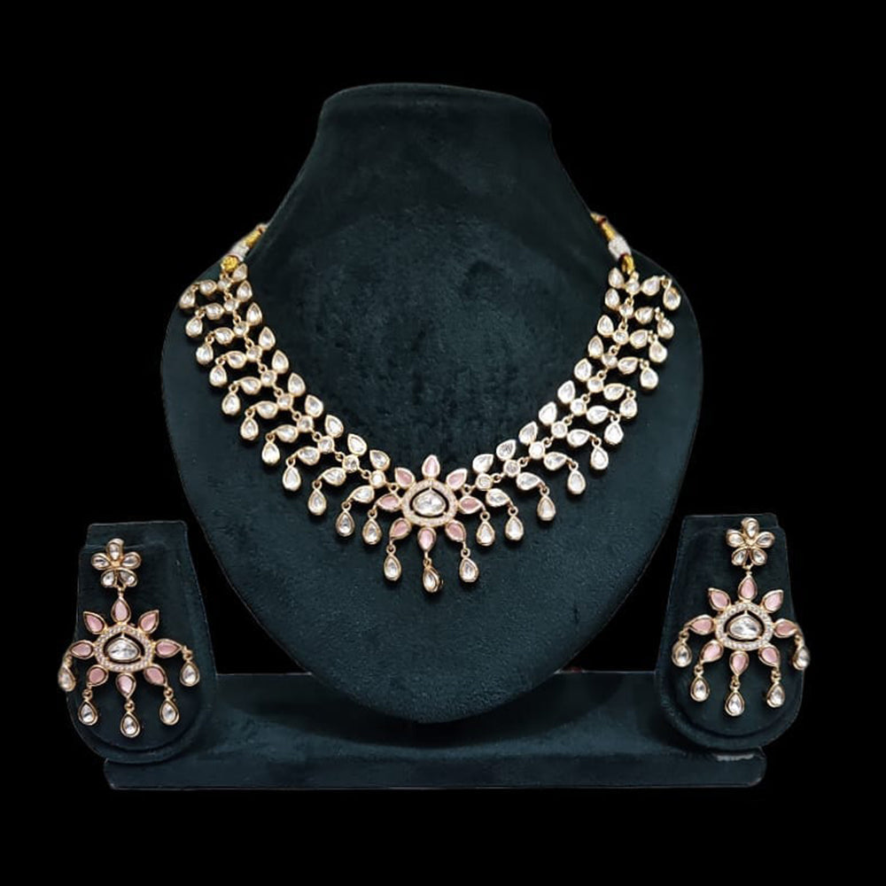JCM Gold Plated Polki Kundan Stone Necklace Set