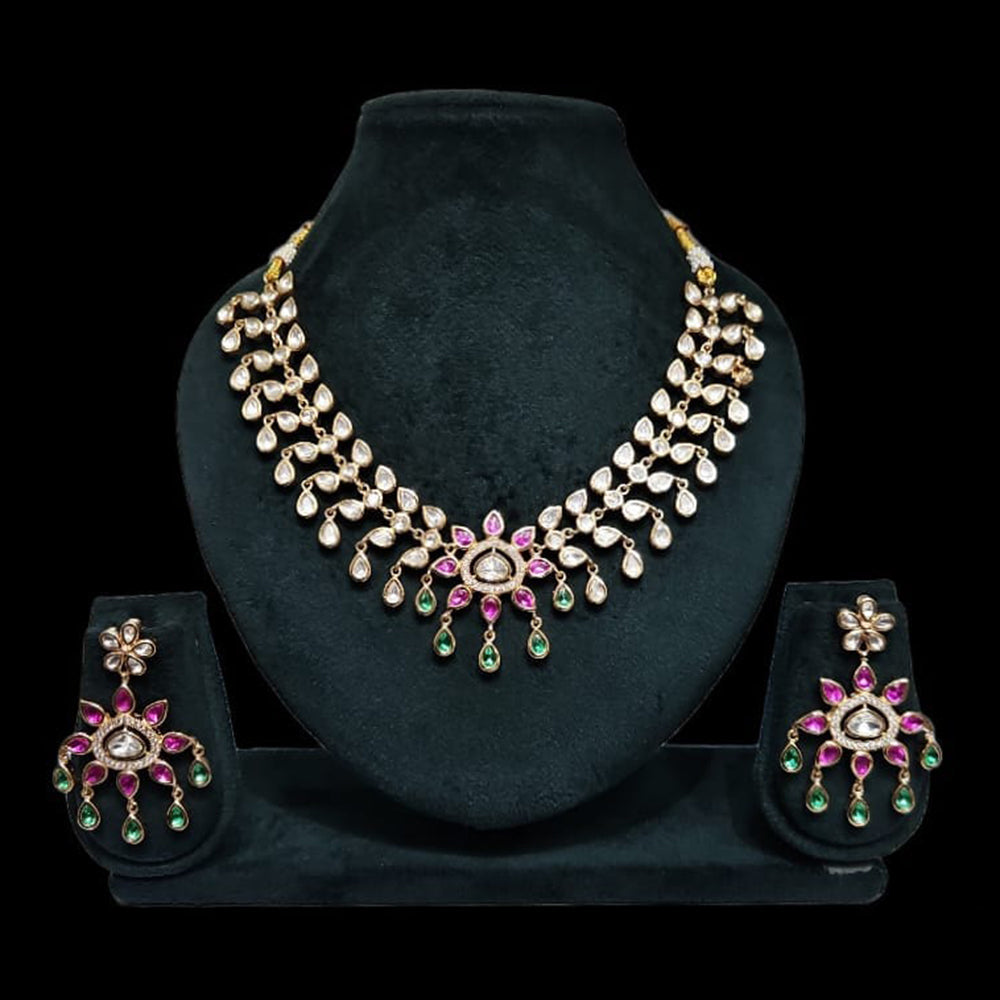 JCM Gold Plated Polki Kundan Stone Necklace Set